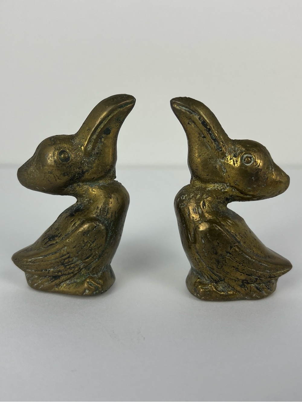 Vintage Brass Pelican Pair of 2 Figurines 2.5” Paperweight Mini Desk Decor MCM